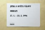 Pozvánka na vernisáž výstavy Jitky a Květy Válových v Galerii Fiducia v Ostravě v roce 1996