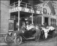 Still of car outside DAAA theater. Courtesy Dawson Museum; Hypnotic Pictures; Picture Palace Pictures